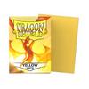 Yellow matte standard-sized sleeves for trading cards from THE MIGHTY HOBBY SHOP, shown in a flat box layout.