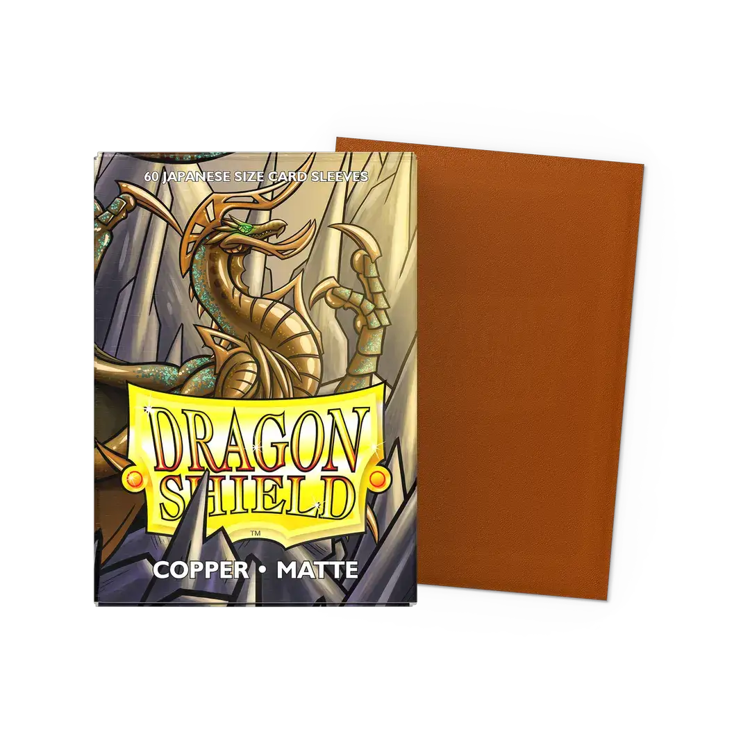 Flat image of a Japanese size Dragon Shield Copper matte card sleeve by THE MIGHTY HOBBY SHOP.