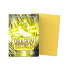 Flat image of a yellow matte Japanese-size card sleeve from THE MIGHTY HOBBY SHOP, designed to protect trading cards.