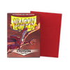 Flat image of a crimson matte standard-sized sleeve box from THE MIGHTY HOBBY SHOP, designed for storing trading cards.