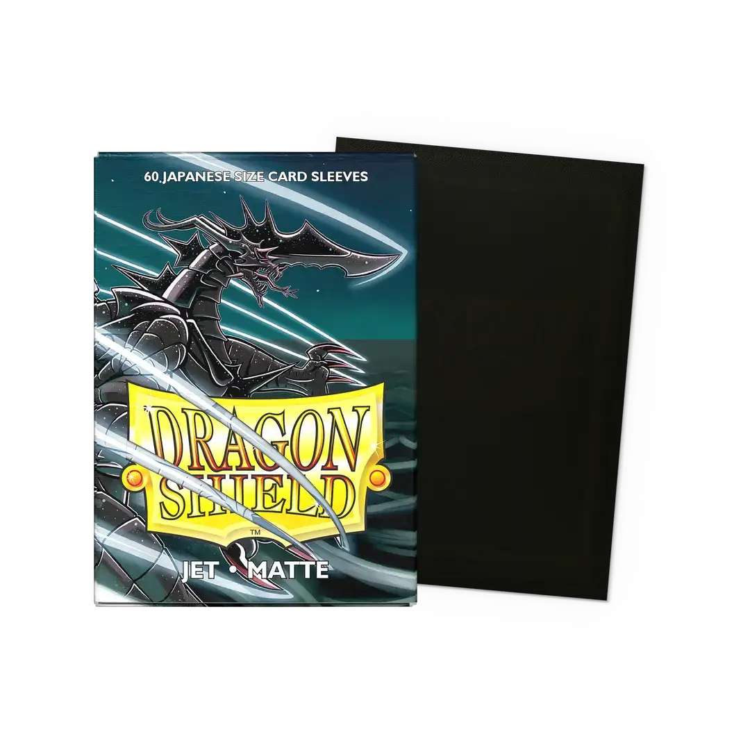 Flat image of a Japanese size Jet matte sleeves box by THE MIGHTY HOBBY SHOP for protecting trading cards.