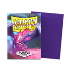 Purple matte standard size card sleeve from THE MIGHTY HOBBY SHOP, shown flat in a box for collectible card protection.