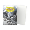 Flat image of a Dragon Shield Snow matte dual sleeves box, standard size, designed for collectible card protection by THE MIGHTY HOBBY SHOP.