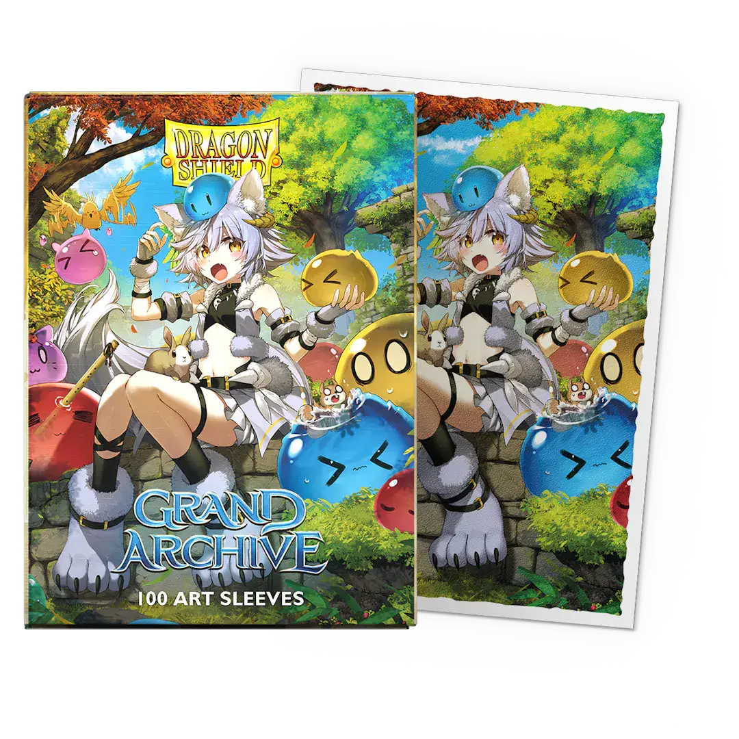 Flat image of Grand Archive Silvie Slime Sovereign matte art sleeves in standard size, featuring colorful illustrated card sleeve artwork.