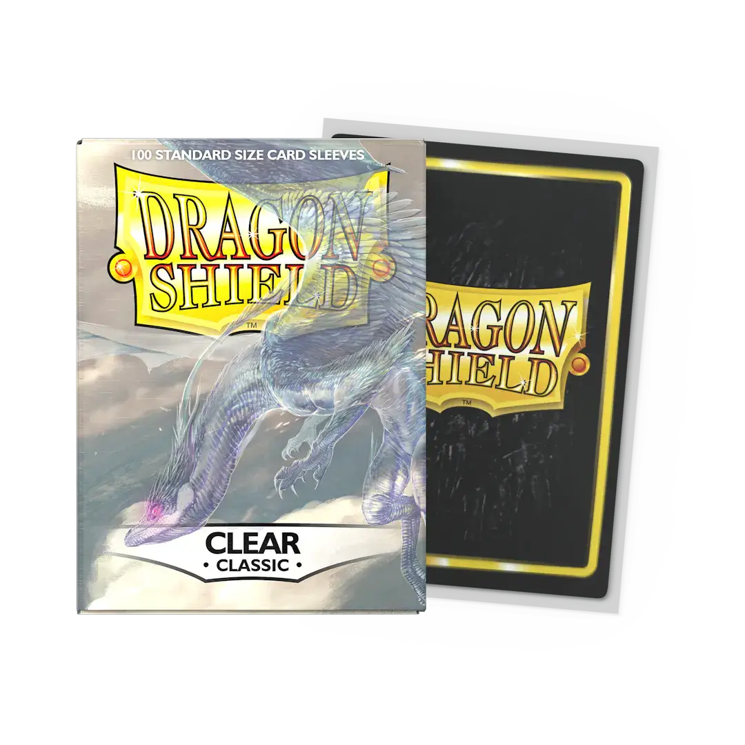 Clear classic sleeves in standard size from THE MIGHTY HOBBY SHOP, shown in a flat box layout.