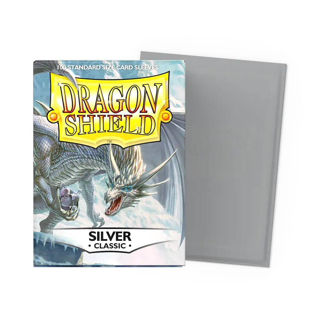 Silver Classic Standard Size Sleeves for trading cards, flat box packaging, by THE MIGHTY HOBBY SHOP