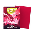 Flat image of a Fury Matte Dual Sleeves Standard Size box from THE MIGHTY HOBBY SHOP, showing the packaging for collectible card sleeves.