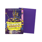 Flat image of two purple matte Japanese-sized sleeves from THE MIGHTY HOBBY SHOP, designed for storing collectible cards.