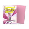 Pink matte standard size sleeves for trading cards, featuring a flat box design from THE MIGHTY HOBBY SHOP.
