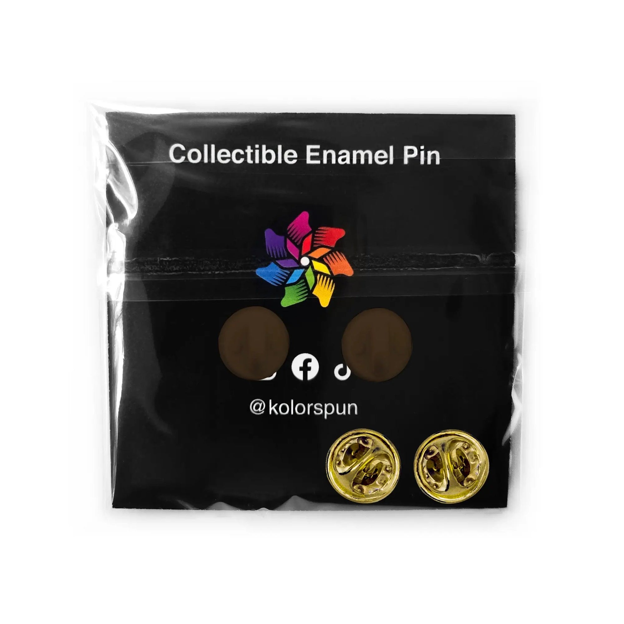 Kolorspun hamburger pin showing a detailed brown and yellow cartoon-style burger pin for accessories and collection.