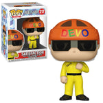 Pop! Rocks Devo Satisfaction yellow suit vinyl figure, collectible toy from THE MIGHTY HOBBY SHOP featuring vibrant yellow costume.