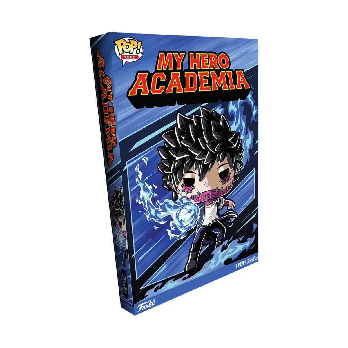 Boxed MHA Dabi T-shirt from THE MIGHTY HOBBY SHOP featuring Dabi's character design on apparel.