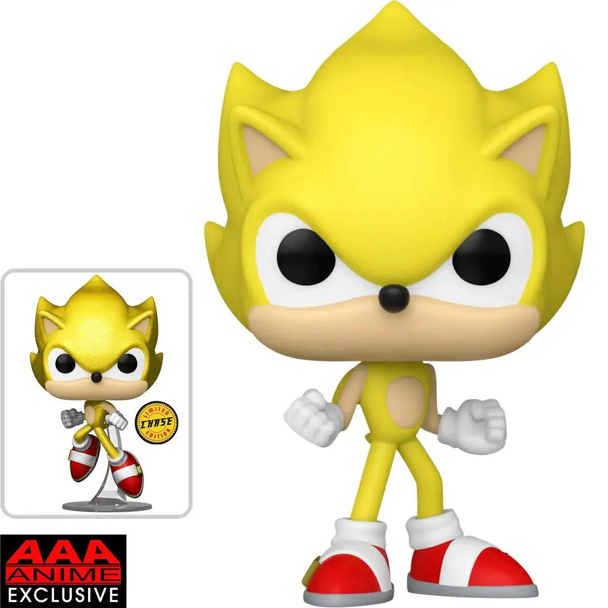 Pre-order POP! Sonic the Hedgehog Super Sonic figure from THE MIGHTY HOBBY SHOP, AAA Anime Exclusive Chase Bundle, front view.