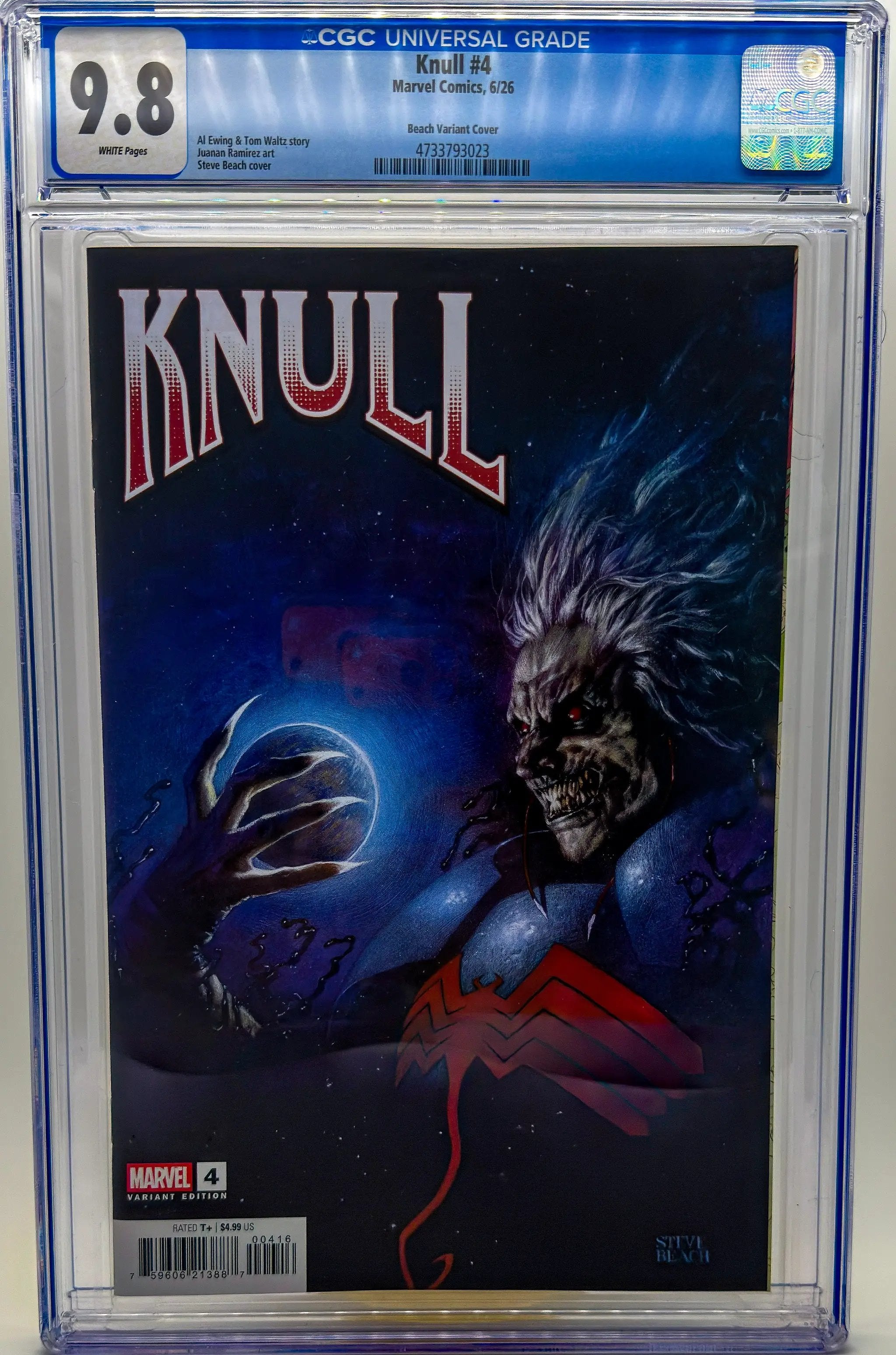 CGC graded Knull #4 comic with Steve Beach art, 1:25 ratio variant from King in Black Marvel series, in mint condition.