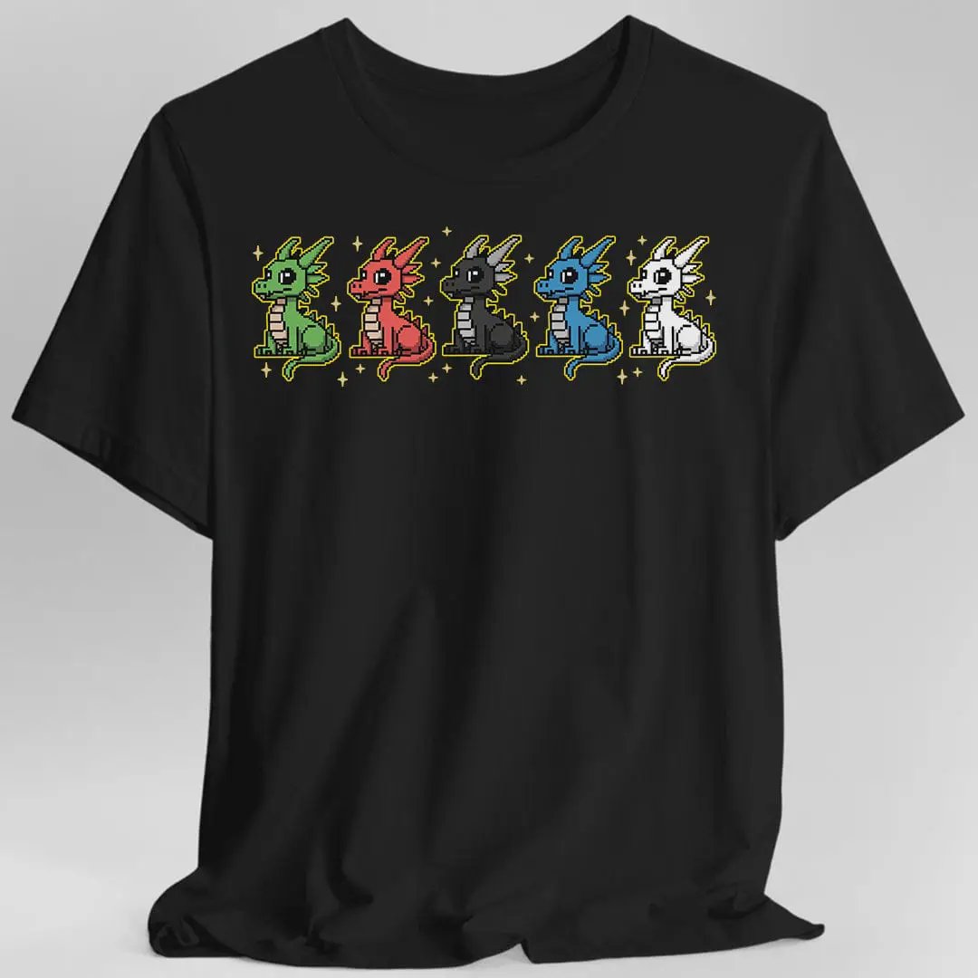 Chromatic Dragons Pixel Art T-shirt by Sunburst RPG