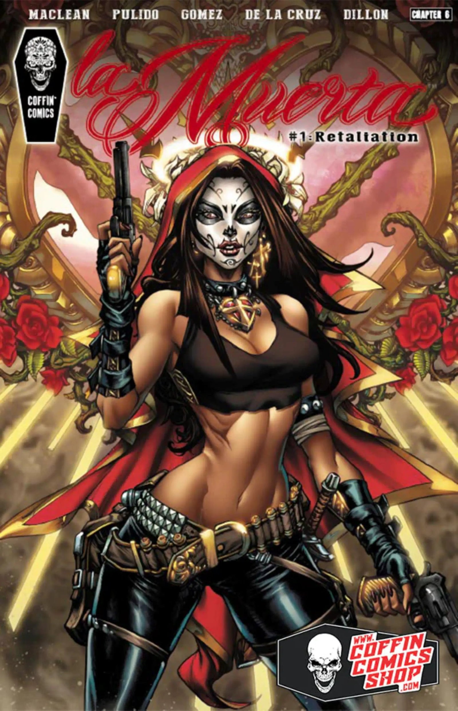 Cover of Coffin Comics' La Muerta: Retaliation #1 graphic novel, Premiere Kickstarter Edition with vibrant artwork and bold title.