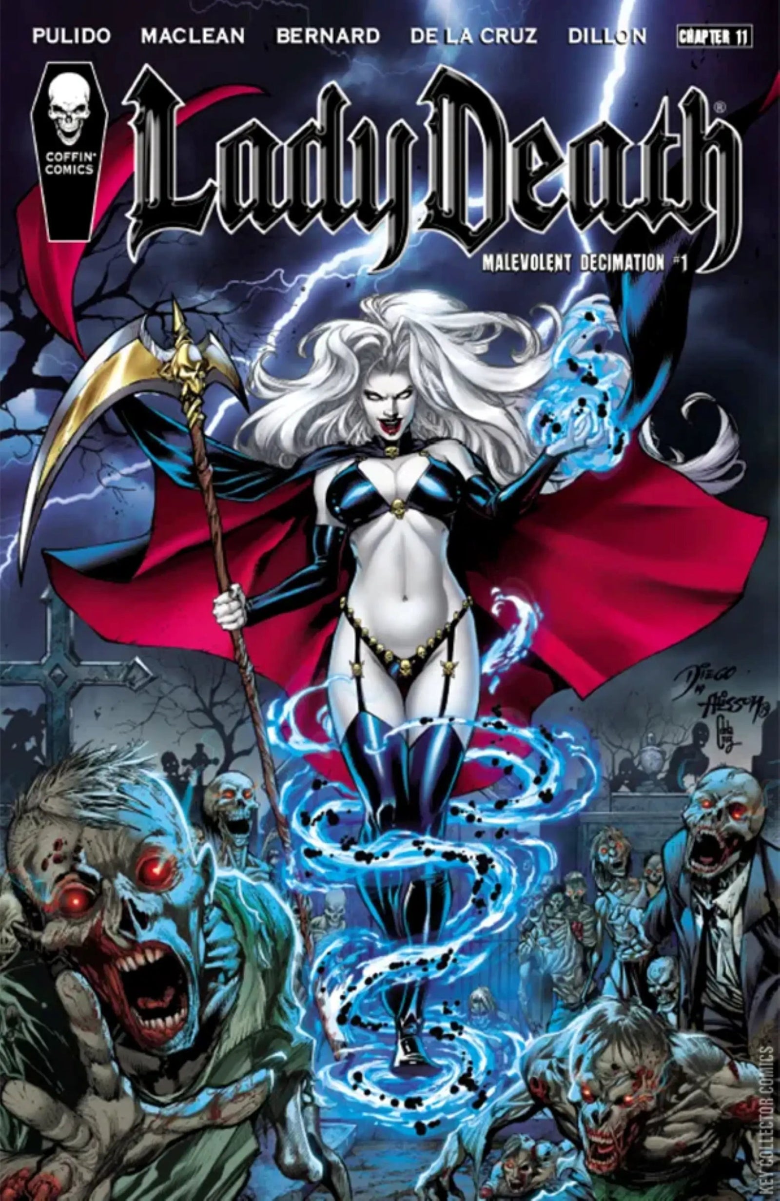 Lady Death: Malevolent Decimation #1 graphic novel by Coffin Comics, featuring silver foil cover and detailed cover art.