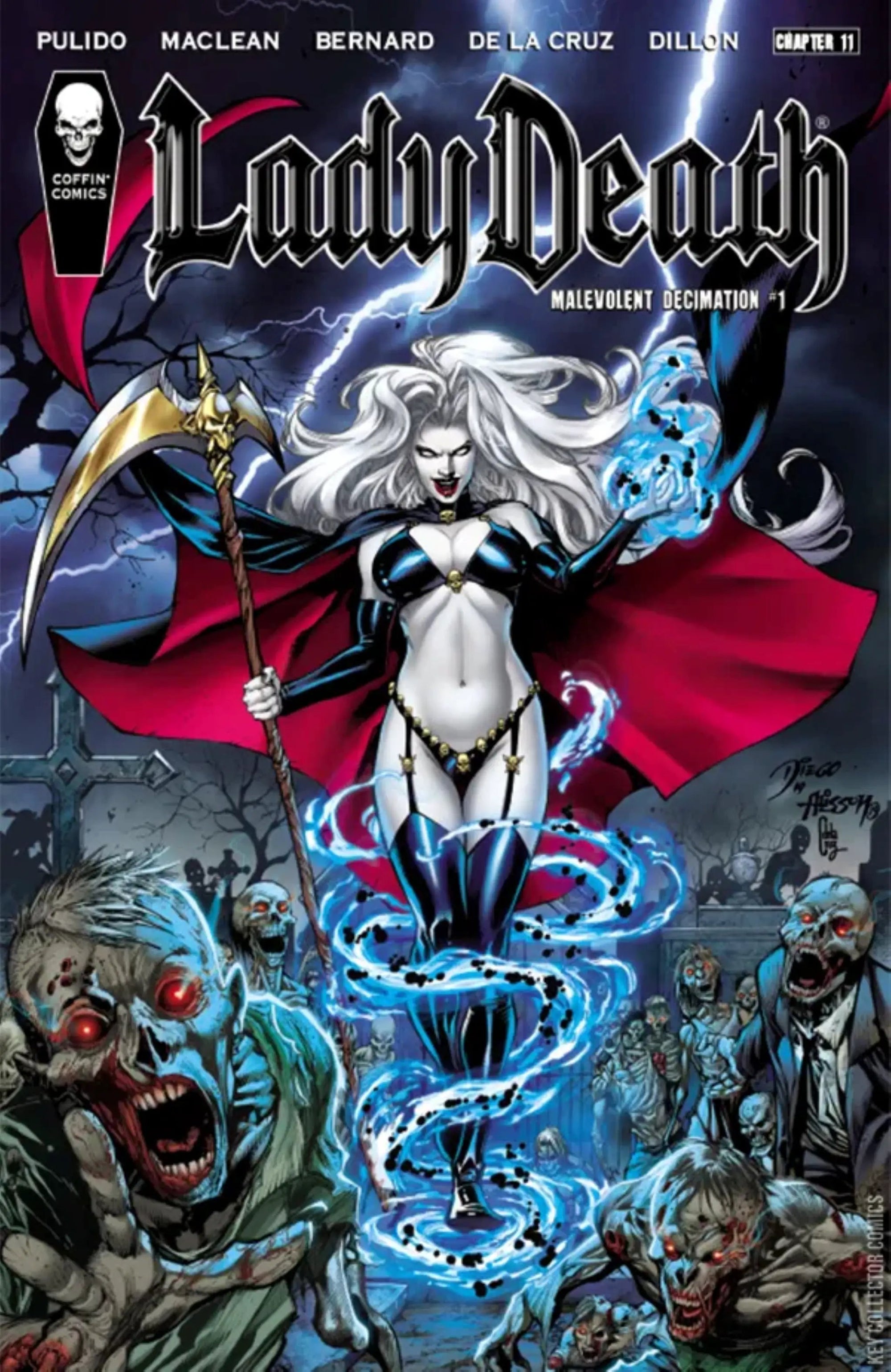Lady Death: Malevolent Decimation #1 graphic novel by Coffin Comics, featuring silver foil cover and detailed cover art.