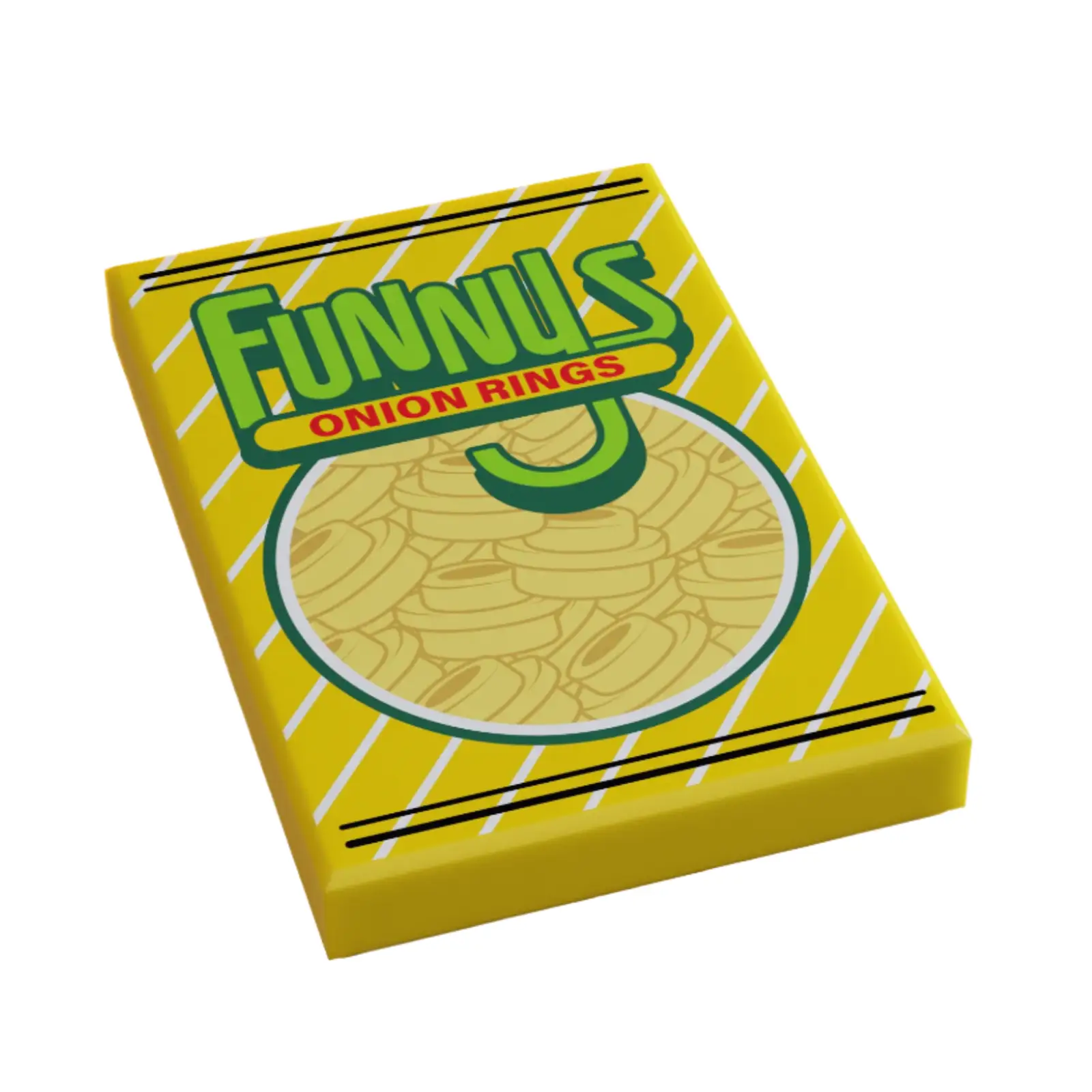 Funny's Onion Rings Minifig Snack (2x3 Tile) made using LEGO parts by B3 Customs