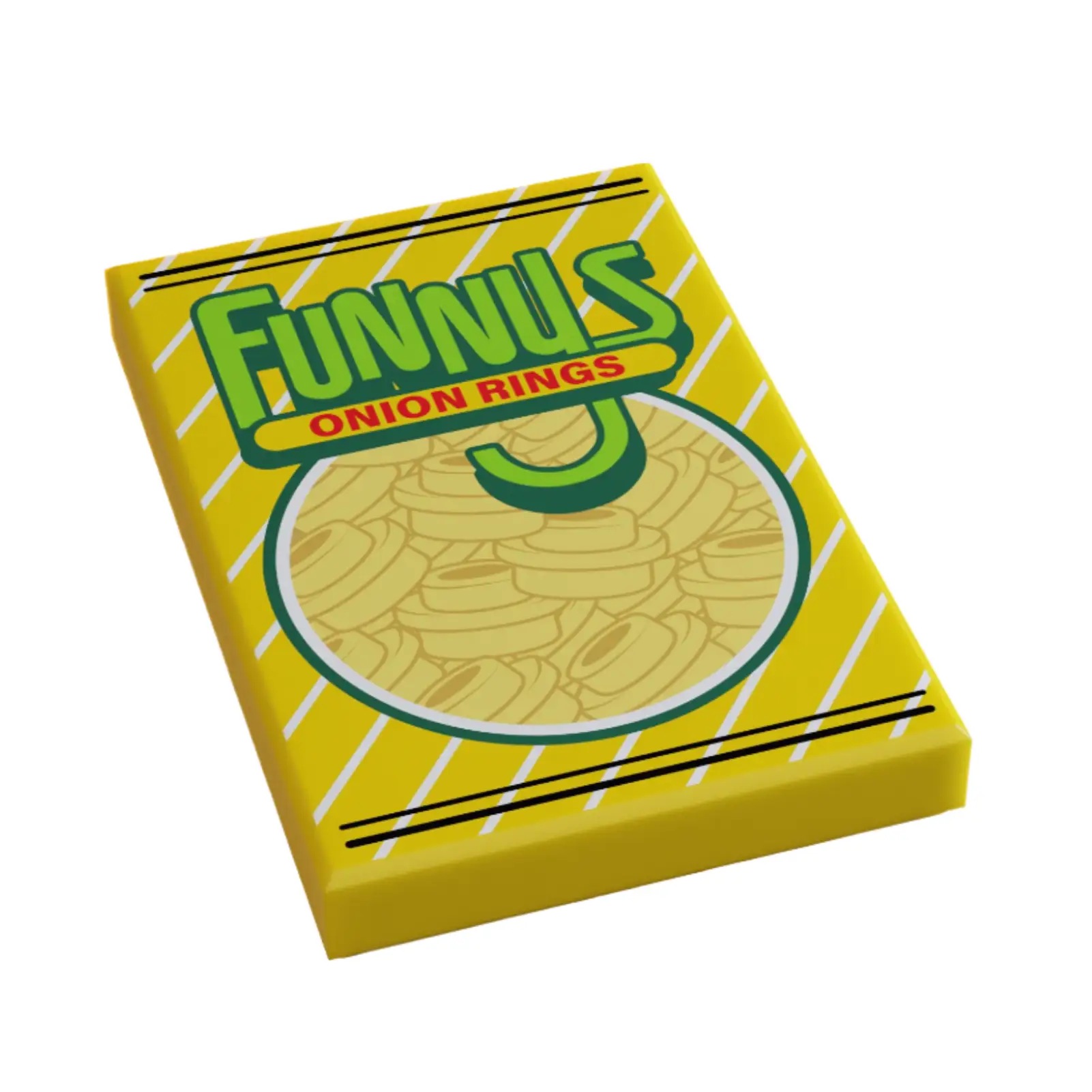 Funny's Onion Rings Minifig Snack (2x3 Tile) made using LEGO parts by B3 Customs
