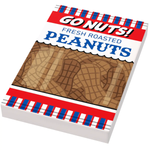 Lego minifigure snack tile depicting a bag of peanuts, designed by B3 Customs, featuring realistic peanut snack imagery.