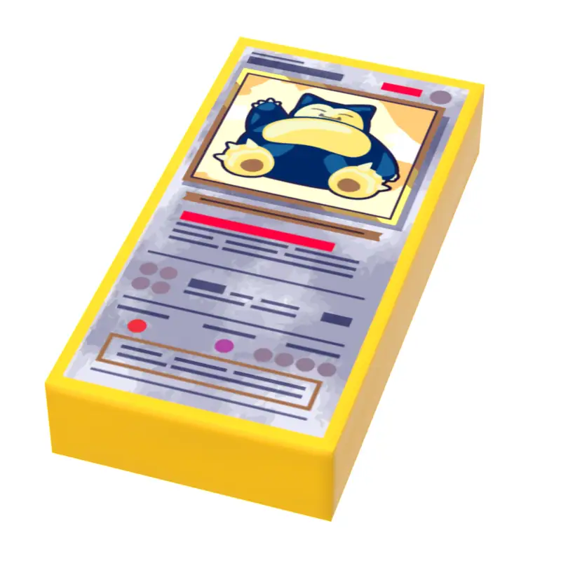 Custom Sleepy Giant Pocketball Card featuring Snorlax for LEGO minifigures by B3 Customs, 1x2 tile with detailed design.