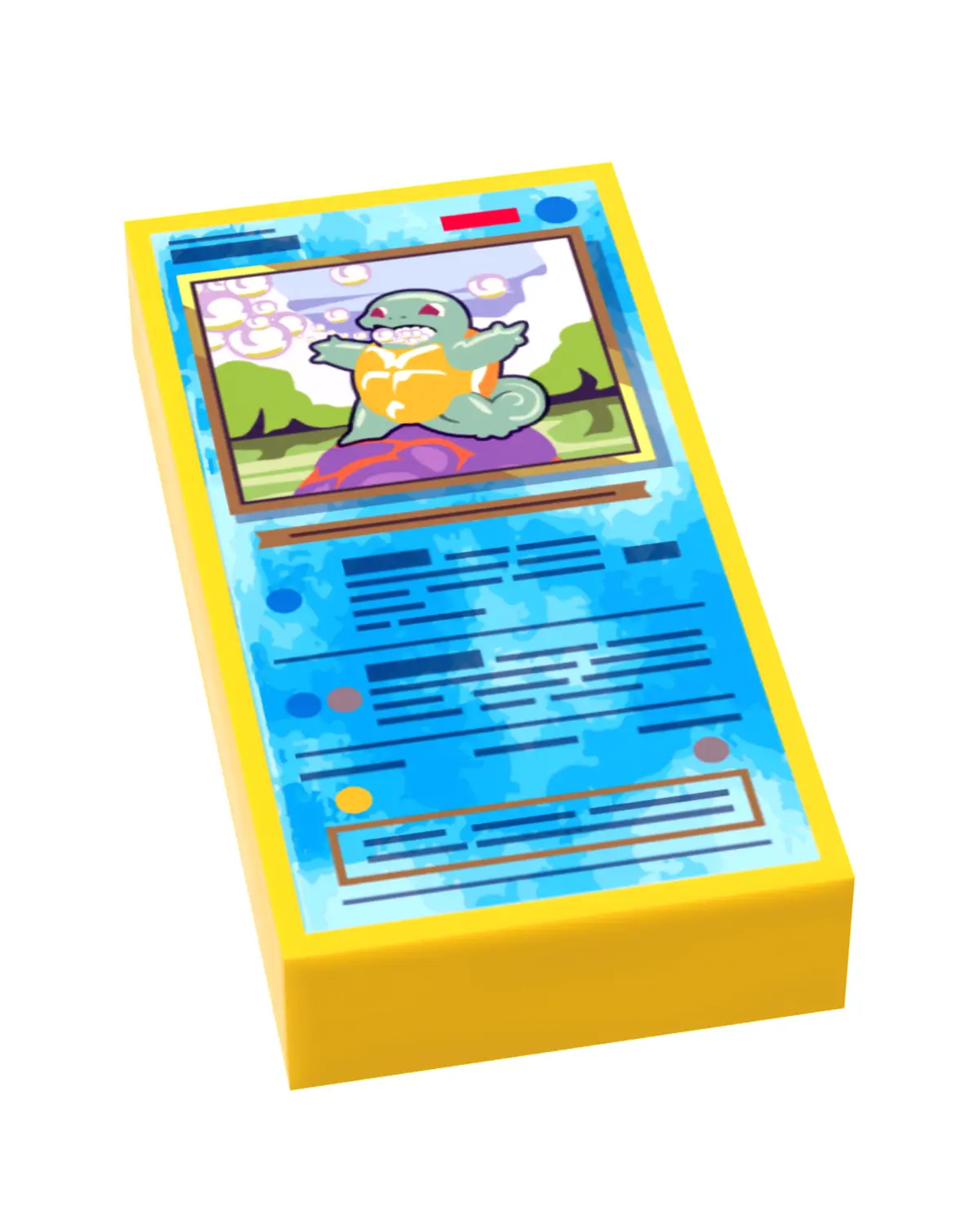 Custom LEGO Water Turtle Pocketball Card for Minifigs featuring B3 Customs design, 1x2 tile with Squirtle-inspired artwork.