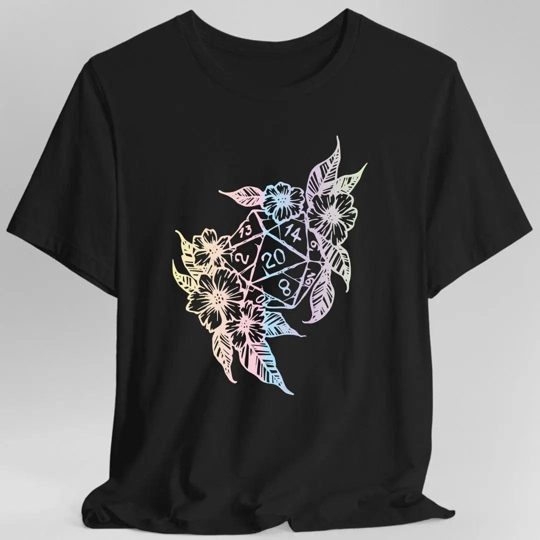 D&D D20 Dice Flower T-Shirt by Sunburst RPG