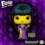 Elvira Black Light POP! Icons figure from THE MIGHTY HOBBY SHOP, featuring a stylized Elvira character with black light glow effects.