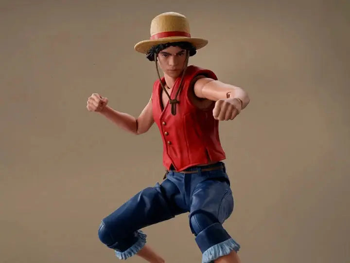 S.H.Figuarts Monkey D. Luffy action figure from One Piece Netflix series, detailed toy figure in dynamic pose