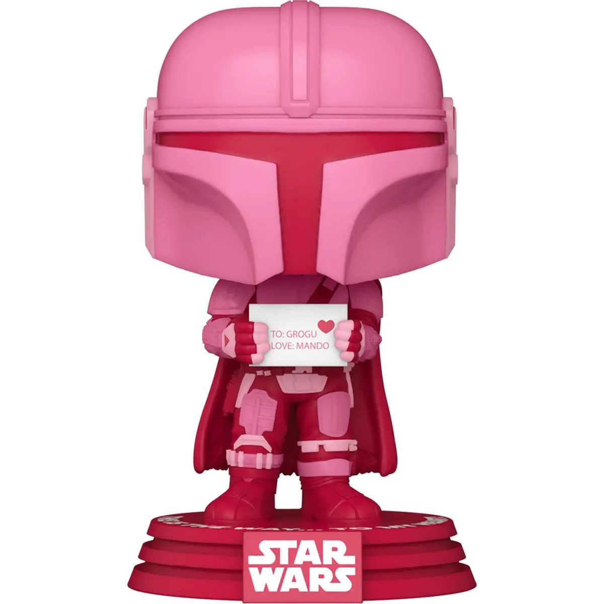 Pop! Star Wars Mandalorian Valentine figure from The Mighty Hobby Shop, featuring a stylized Mandalorian character with Valentine-themed design.