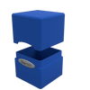 Dark blue satin cube puzzle in Pacific Blue from THE MIGHTY HOBBY SHOP, showcasing its smooth, shiny surface and cube shape.