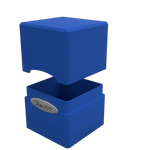 Dark blue satin cube puzzle in Pacific Blue from THE MIGHTY HOBBY SHOP, showcasing its smooth, shiny surface and cube shape.