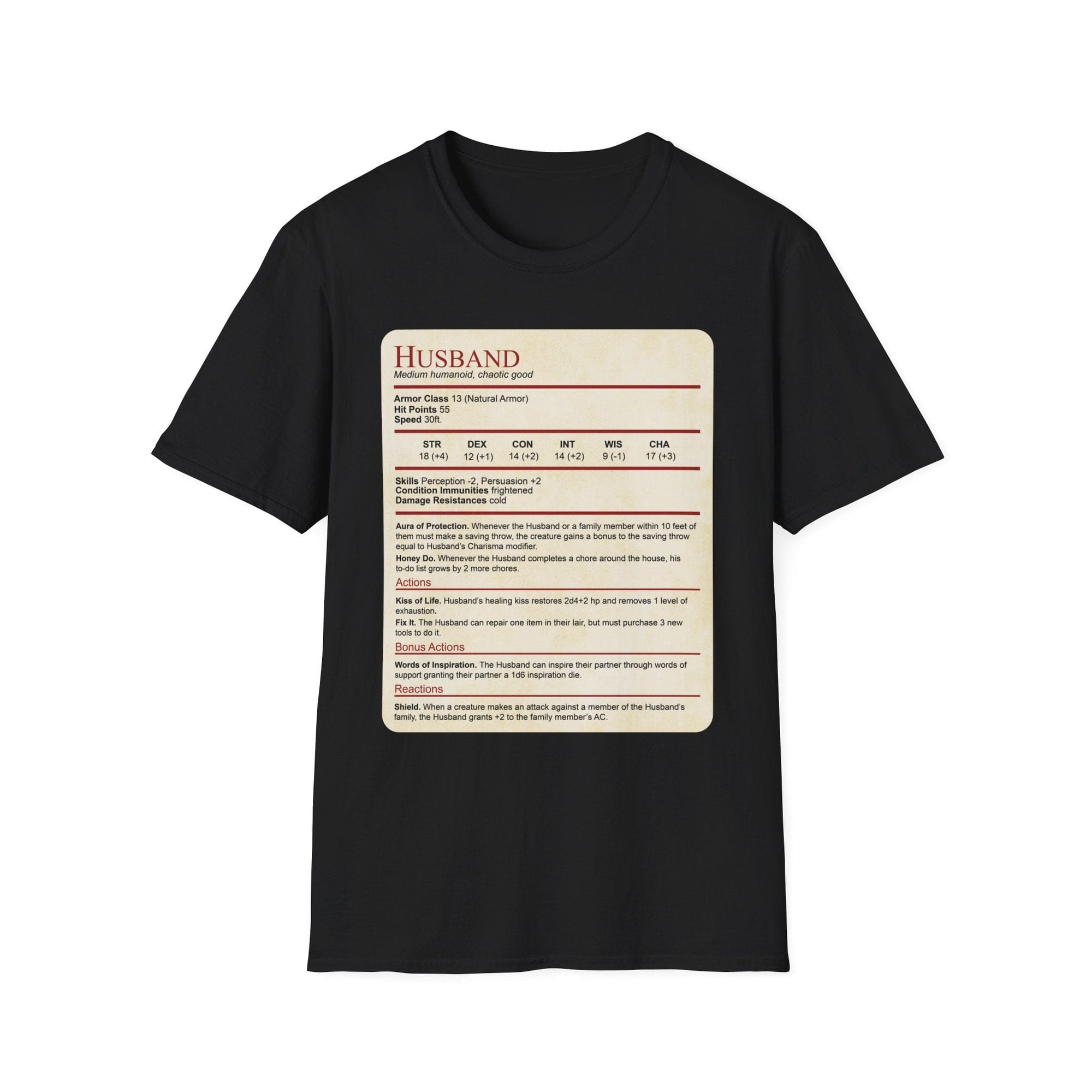 D&D Husband Stat Block T-Shirt