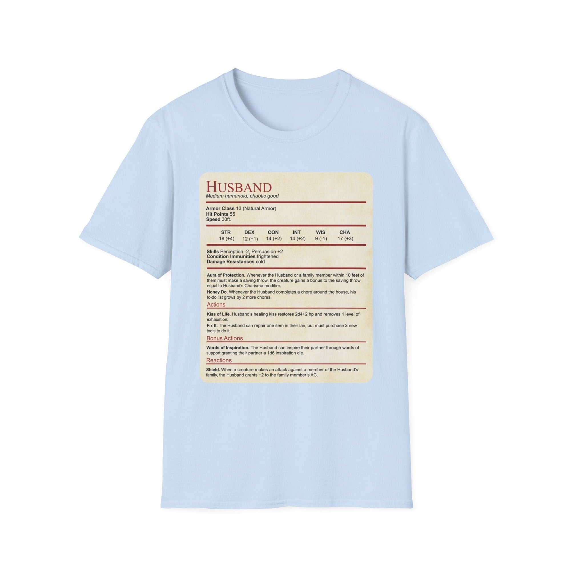 D&D Husband Stat Block T-Shirt