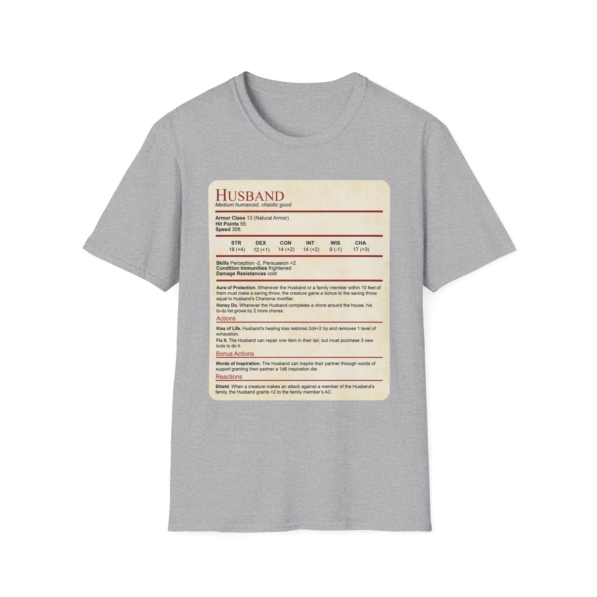D&D Husband Stat Block T-Shirt