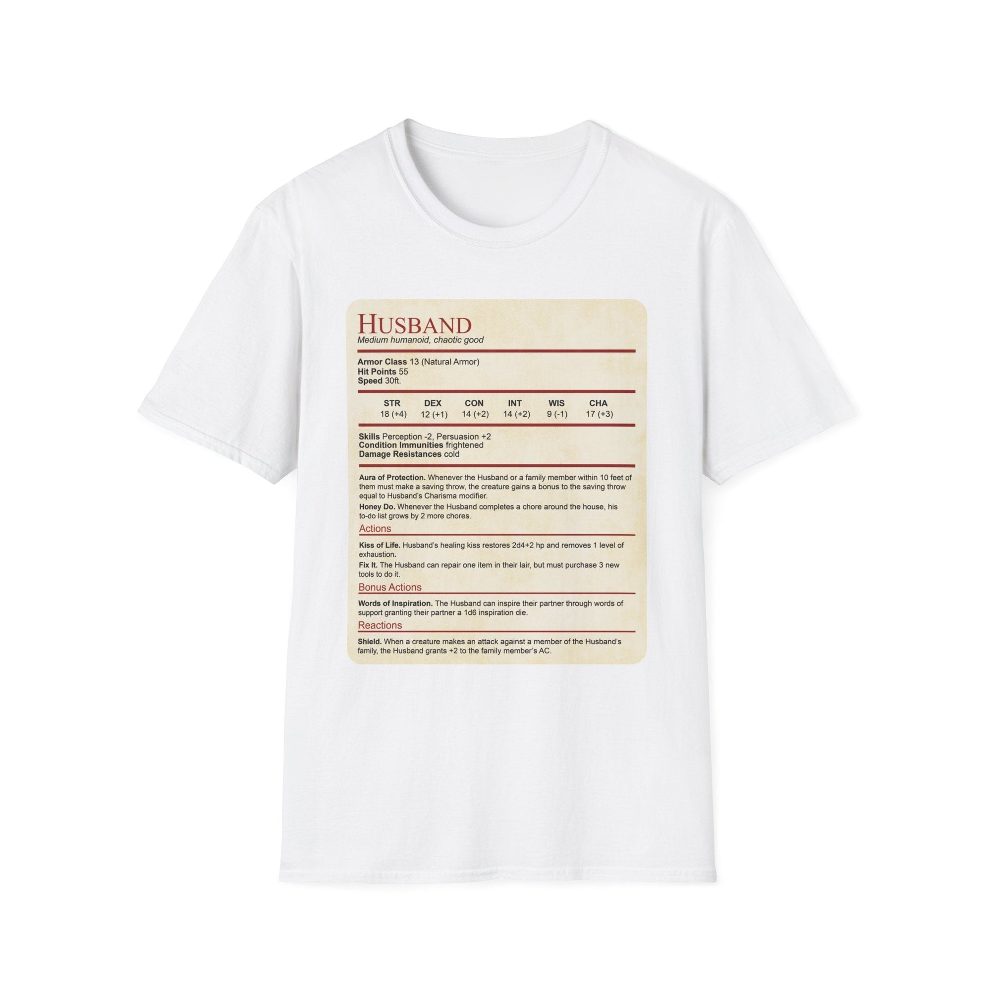 D&D Husband Stat Block T-Shirt