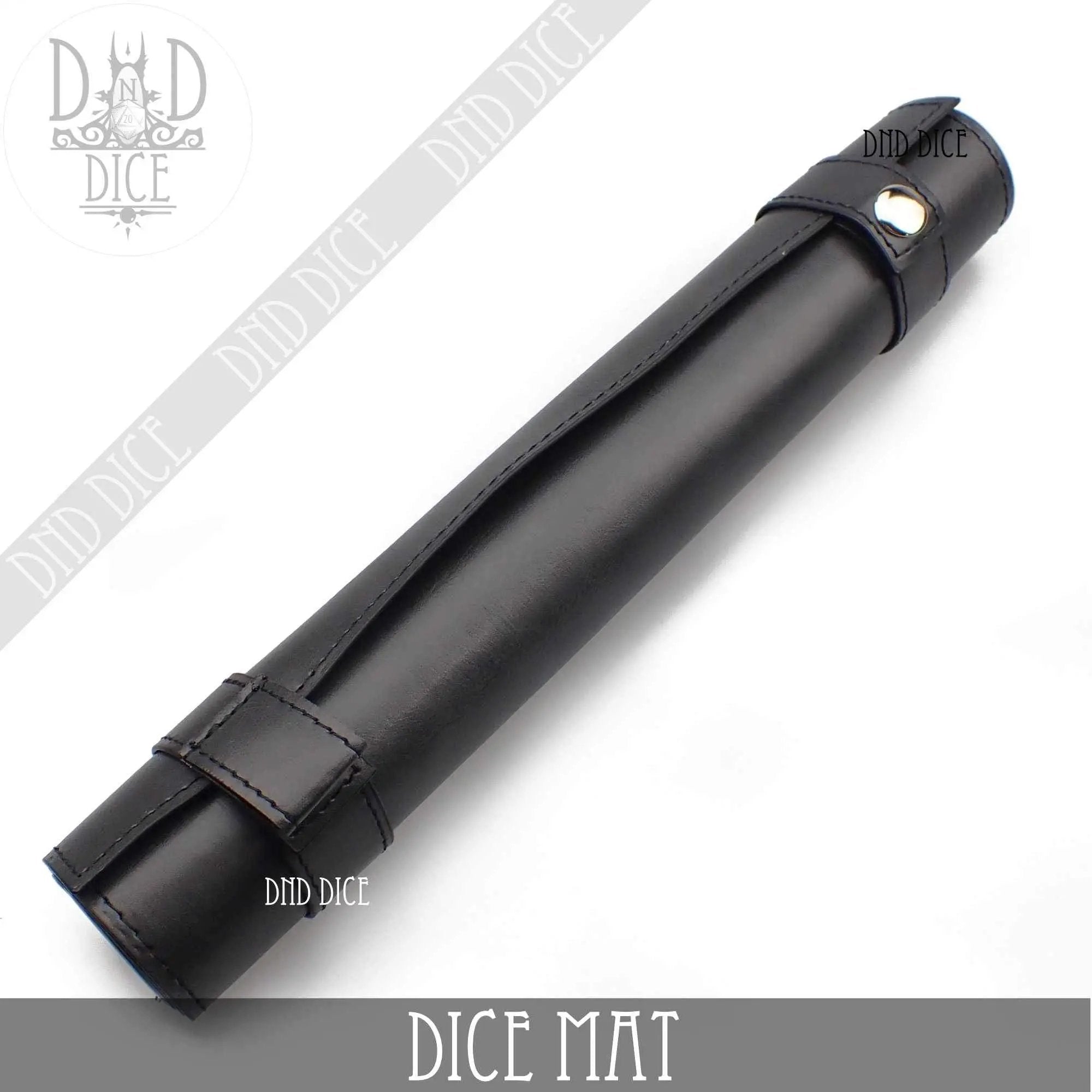 Black dice rolling mat with colorful patterns, ideal for tabletop games and dice sets from DNDDICE.COM.