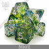 Biodome Dice Set from DNDDICE.COM with colorful polyhedral dice for tabletop gaming and role-playing games.