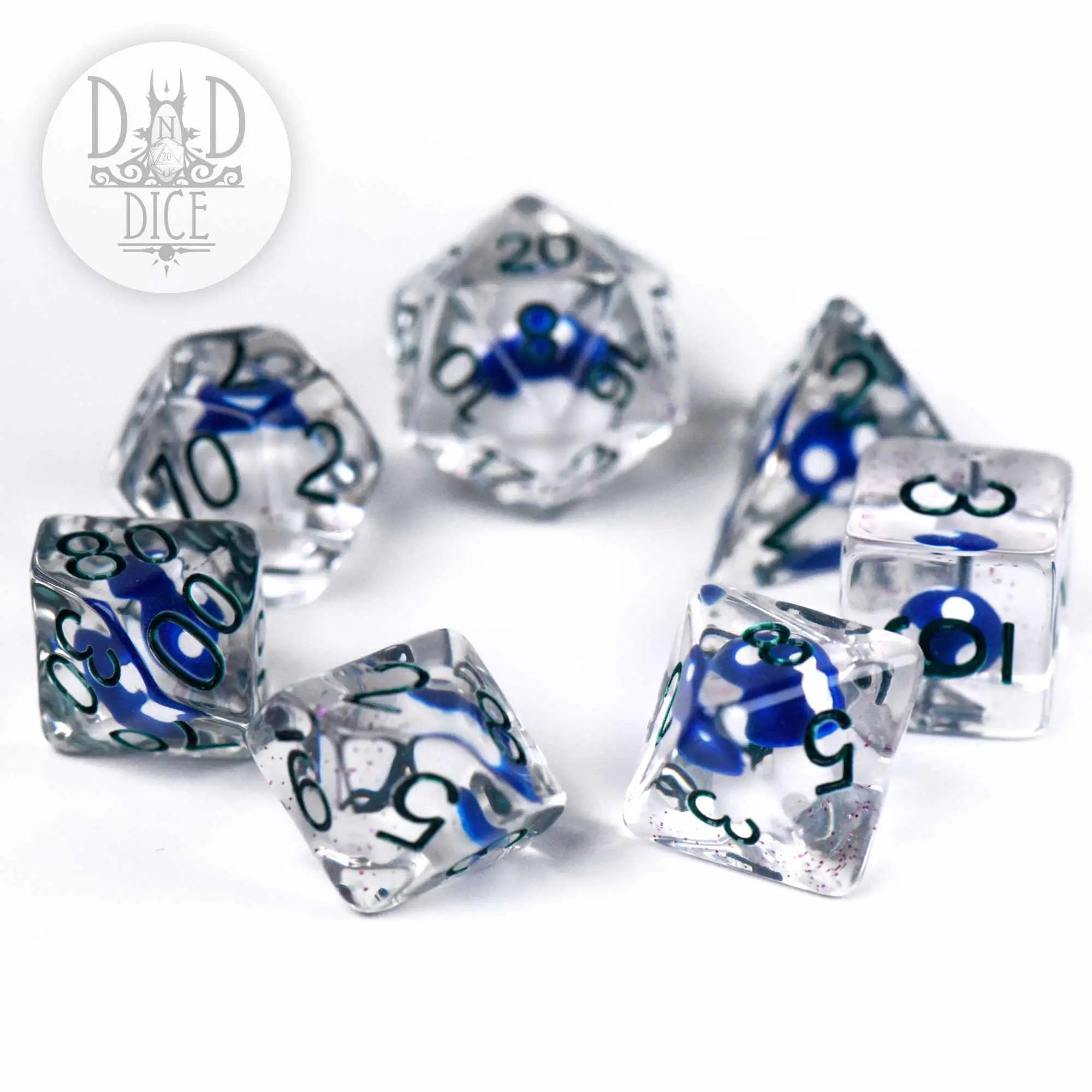 Fungal Spores Dice Set by DNDDICE.COM featuring colorful, detailed fungal spore-themed polyhedral dice for tabletop gaming.