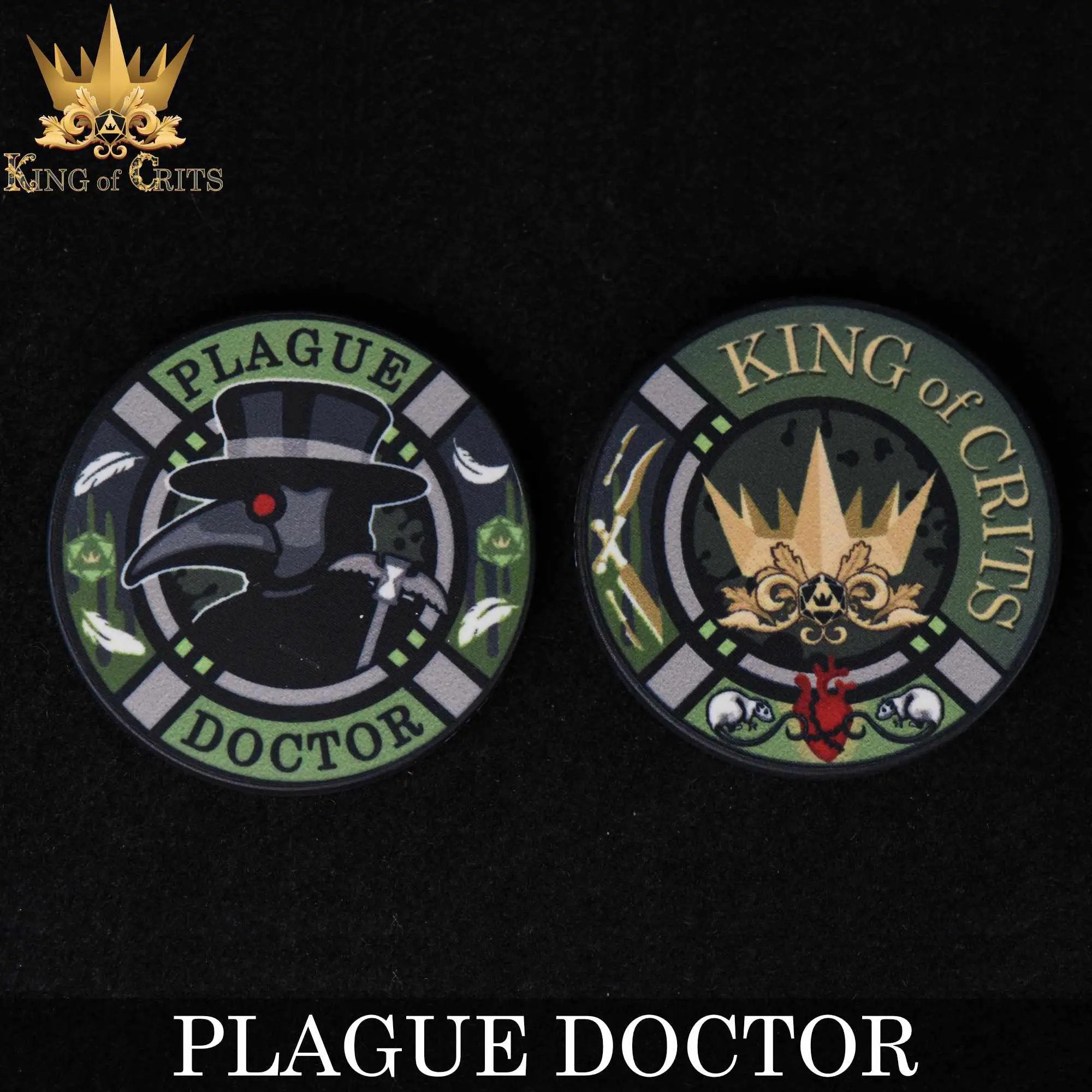 Plague Doctor themed 11 dice set from DNDDICE.COM featuring detailed fantasy-style polyhedral dice for tabletop games.
