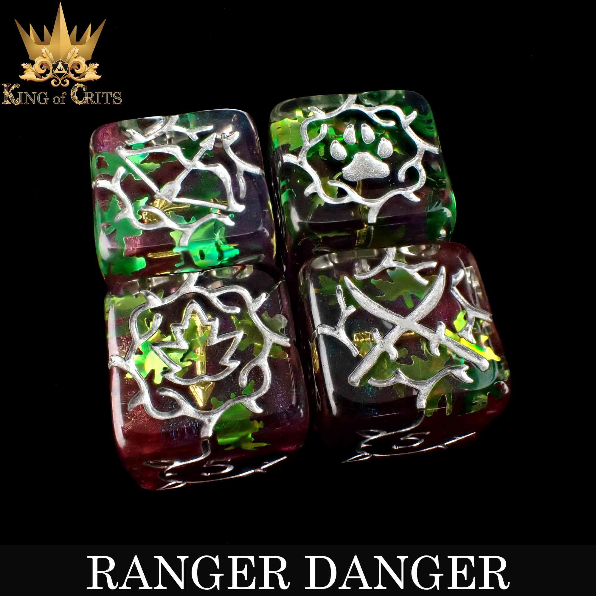 Ranger Danger 11 Dice Set from DNDDICE.COM featuring colorful polyhedral dice for tabletop games and role-playing adventures.