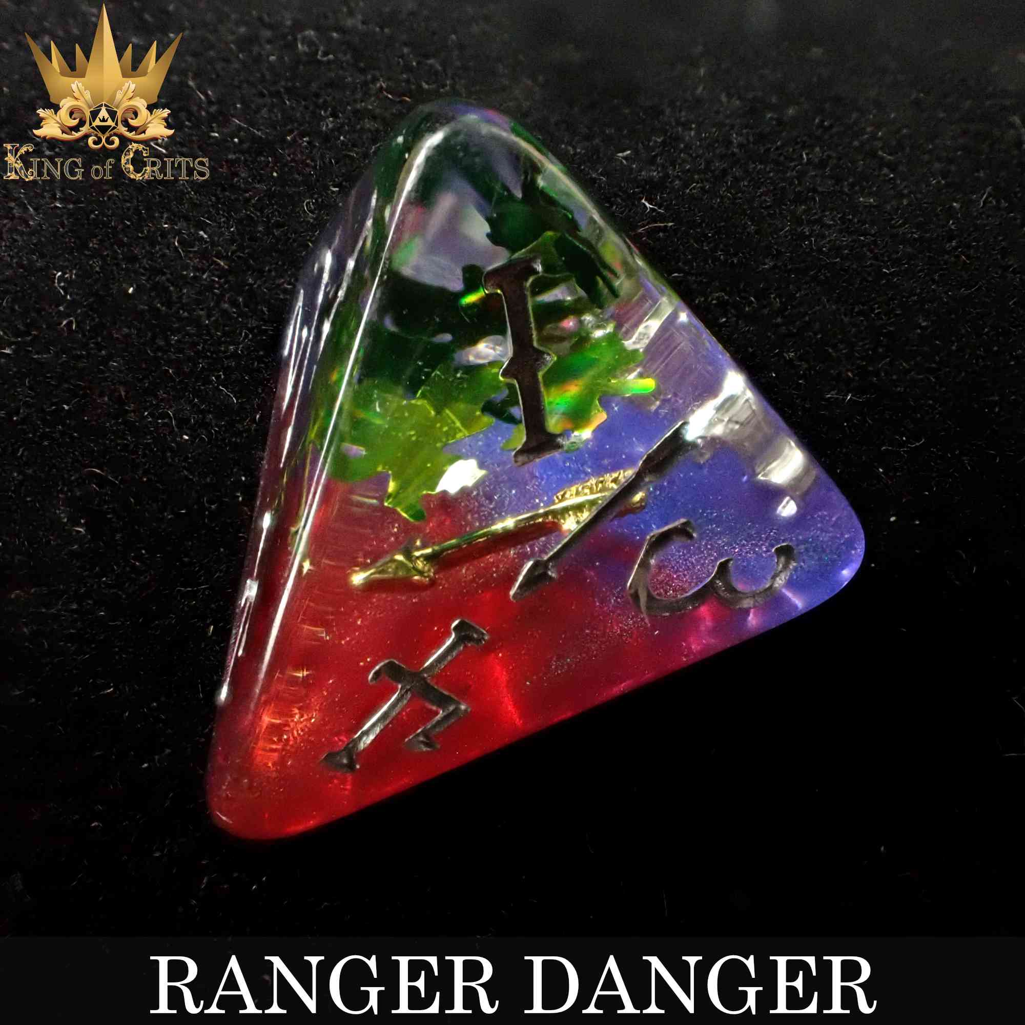 Ranger Danger 11 Dice Set from DNDDICE.COM featuring colorful polyhedral dice for tabletop gaming and role-playing games.