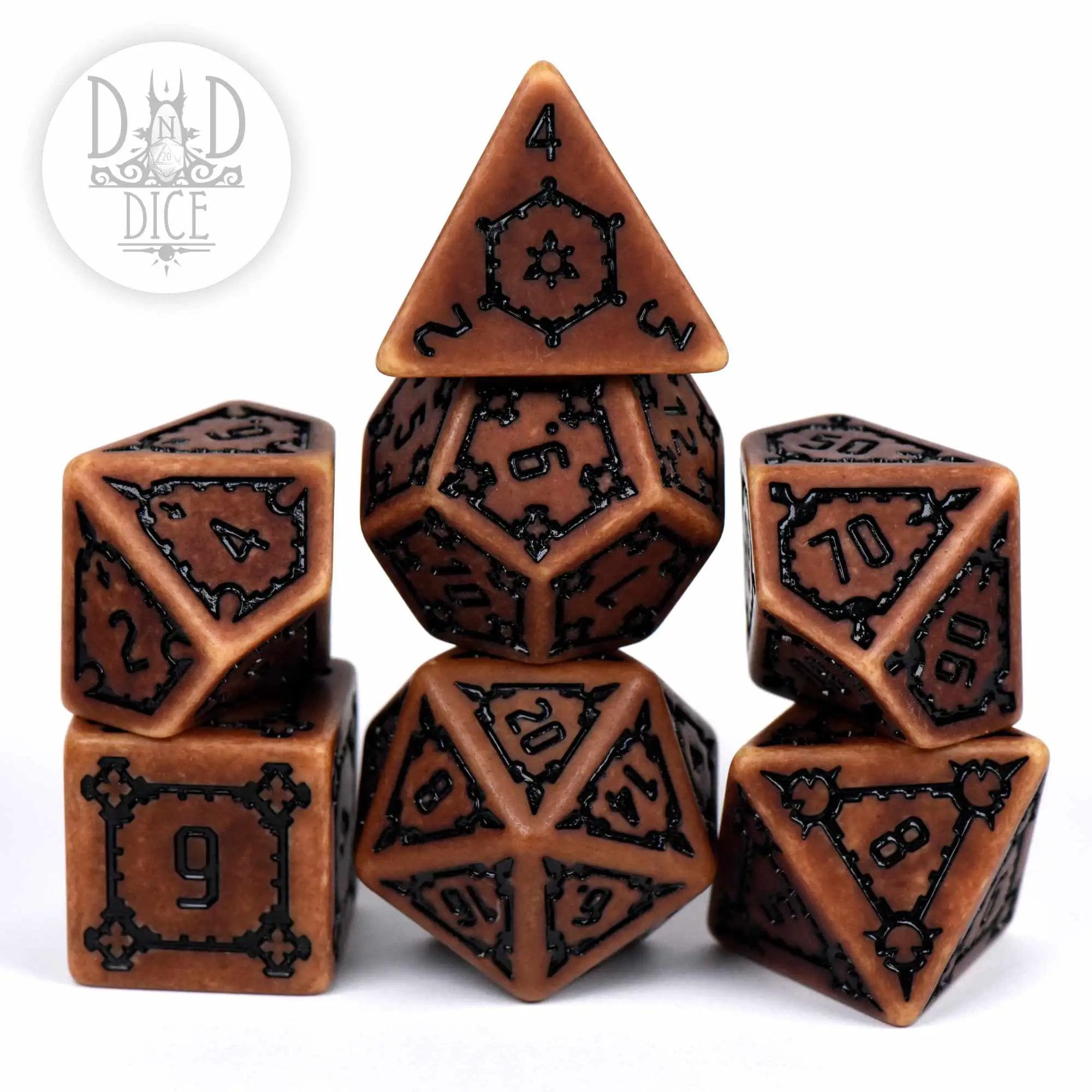 Large Sand Giant dice set from DNDDICE.COM featuring oversized, colorful polyhedral dice for tabletop gaming.