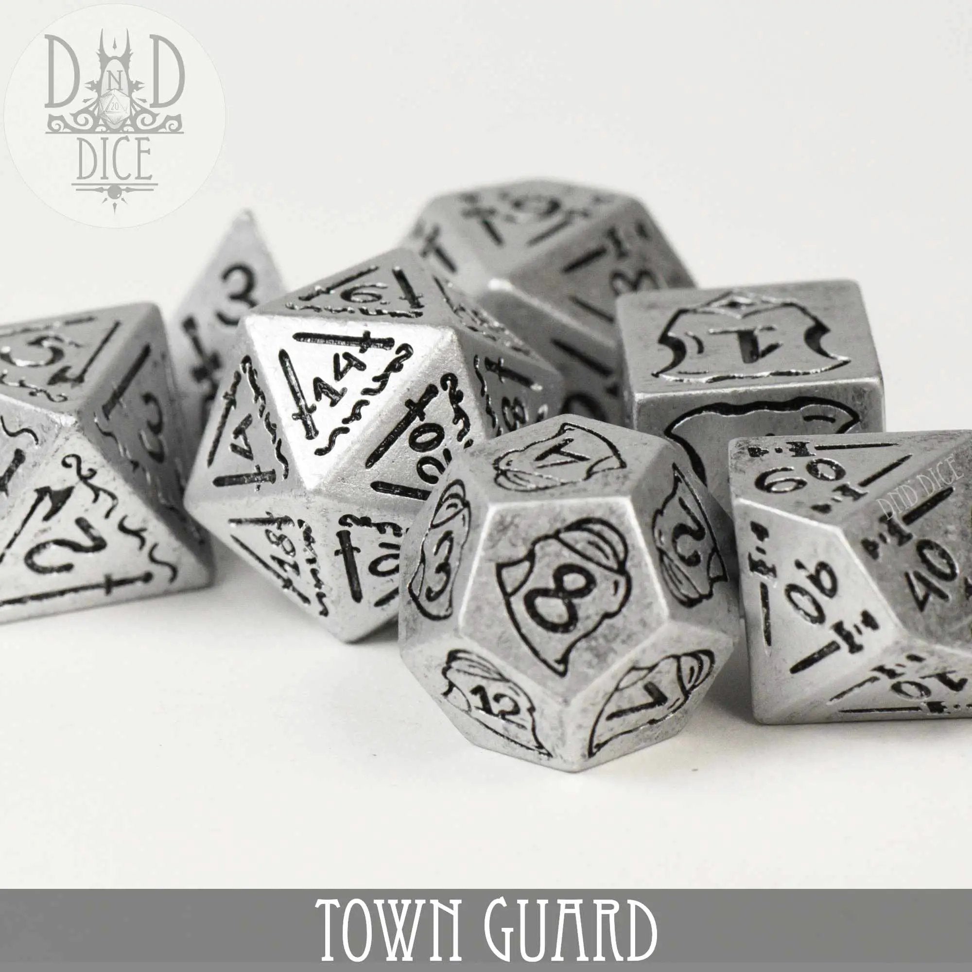 Town Guard dice set from DNDDICE.COM featuring colorful gaming dice for tabletop role-playing games.