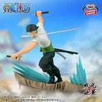 One Piece Roronoa Zoro Senkozekkei prize figure from THE MIGHTY HOBBY SHOP, featuring Zoro in a dynamic pose with detailed costume.