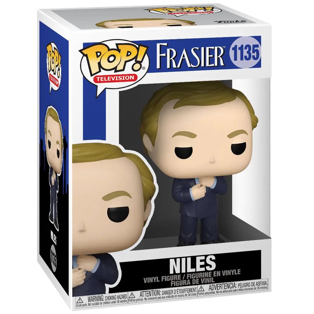 Pop! TV Niles figure from Frasier, collectible character toy with detailed features, ideal for fans of the classic sitcom.
