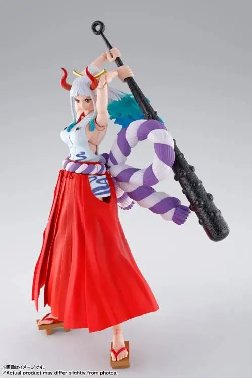 Detailed image of One Piece S.H.Figuarts Yamato action figure showcasing poseable figure with intricate costume details.