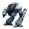 Battle-damaged ED-209 RoboCop action figure in 1:18 scale, featuring detailed damage and futuristic robotic design.