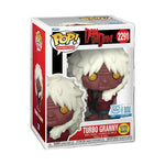 Funko Pop! Dandadan Turbo Granny glow-in-the-dark exclusive figure, numbered 2291, with vibrant details and collectible design.